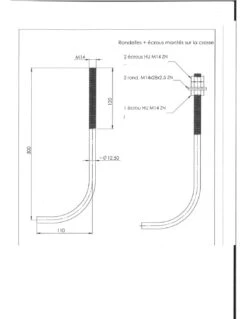 1 X Crosse Ancrage M14X300 +3 Ecrou +2 Rondelle Acier Zingué