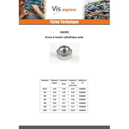 1 X Écrou à Riveter Cylindrique M2.5 Épaisseur Tole 20 Acier Zingué Blanc 4 1 X Écrou à Riveter Cylindrique M2.5 Épaisseur Tole 20 Acier Zingué Blanc – Image 2