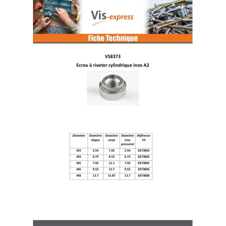 1 X Ecrou à Riveter Cylindrique M3 Epaisseur Tole 14 M3 Inox A2 4 1 X Ecrou à Riveter Cylindrique M3 Epaisseur Tole 14 M3 Inox A2 – Image 2