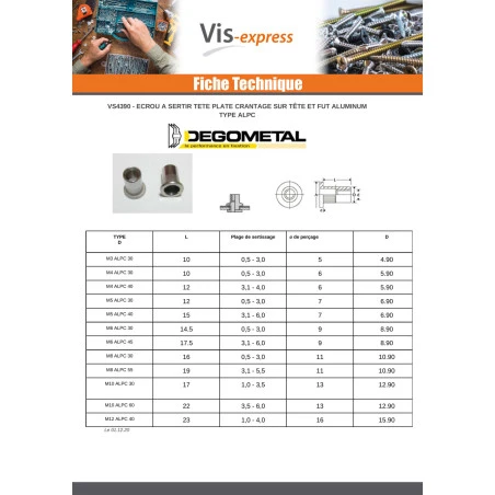 1 X Ecrou à Sertir M4X12 ALPC 40 Aluminium Epaisseur De Serrage 3.1-4.0 4 1 X Ecrou à Sertir M4X12 ALPC 40 Aluminium Epaisseur De Serrage 3.1-4.0 – Image 2