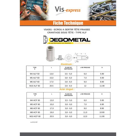 1 X Ecrou à Sertir Tête Fraisée TF M5X15 ACF 60 4 1 X Ecrou à Sertir Tête Fraisée TF M5X15 ACF 60 – Image 2