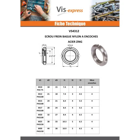 1 X Écrou Frein à ENCOCHES Acier Zingué Blanc M70 Pas De 200 6 1 X Écrou Frein à ENCOCHES Acier Zingué Blanc M70 Pas De 200 – Image 4