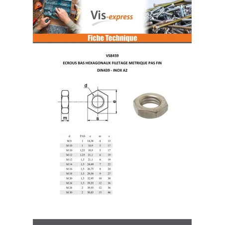 5 X Ecrou Hexagonal Bas Hm/contre Ecrou Inox A2 M27 Pas Fin Pas De 200 5 5 X Ecrou Hexagonal Bas Hm/contre Ecrou Inox A2 M27 Pas Fin Pas De 200 – Image 3