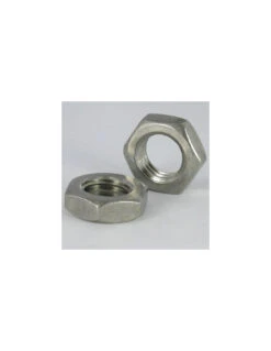 1 X Écrou Hexagonal Bas Hm/contre écrou M5 Épaisseur 2.5 Laiton Nickelé
