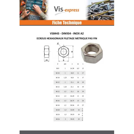 5 X Ecrou Hexagonal HU M27 Pas Fin Pas De 200 Inox A2 5 5 X Ecrou Hexagonal HU M27 Pas Fin Pas De 200 Inox A2 – Image 3