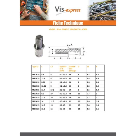 1 X Goujon A Sertir AVEUGGOBOLT M5X10 EPP2-3.5 Acier Brut 4 1 X Goujon A Sertir AVEUGGOBOLT M5X10 EPP2-3.5 Acier Brut – Image 2