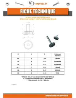1 X PIED VErin REGLABLE M6X50 Diamètre De Tête: 30 -Vis-express Soldes pied verin reglable m6x50 diametre de tete 30 1