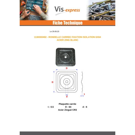 1 X Rondelle Carrée Fixation ISOLATION 6X64 Acier Zingué 4 1 X Rondelle Carrée Fixation ISOLATION 6X64 Acier Zingué – Image 2
