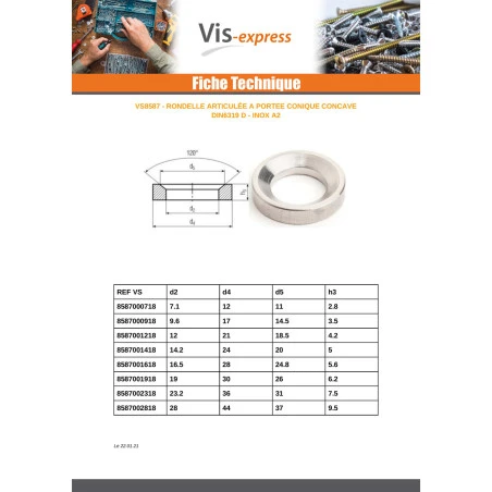 1 X Rondelle CONCAVE Forme D Inox A2 14.2X24X5 5 1 X Rondelle CONCAVE Forme D Inox A2 14.2X24X5 – Image 3