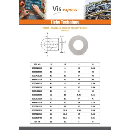1 X Rondelle Conique RESSORT Inox 25.4X50X2 4 1 X Rondelle Conique RESSORT Inox 25.4X50X2 – Image 2
