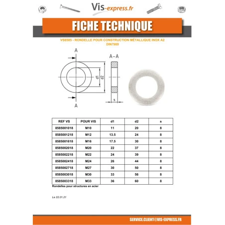 1 X Rondelle CONSTRUCT Métallique Inox A2 M30X56X8 5 1 X Rondelle CONSTRUCT Métallique Inox A2 M30X56X8 – Image 3