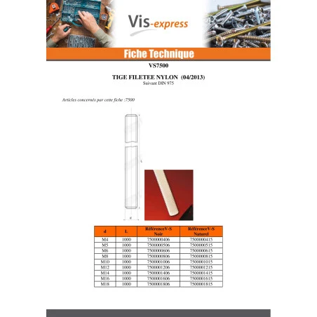 1 X Tige Filetée M5 Longueur 1 Mètre Nylon Naturel 4 1 X Tige Filetée M5 Longueur 1 Mètre Nylon Naturel – Image 2