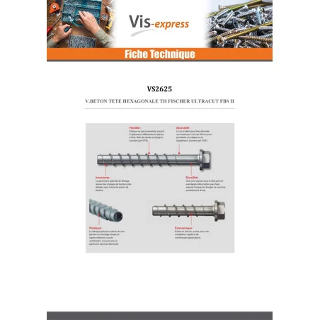 1 X V.BETON Tête Hexagonale TH FISCHER ULTRACUT FBS II 8-14 TORX T40 S13 8X70 Acier Zingué Blanc 4 1 X V.BETON Tête Hexagonale TH FISCHER ULTRACUT FBS II 8-14 TORX T40 S13 8X70 Acier Zingué Blanc – Image 2