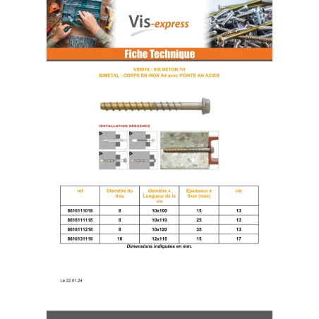 1 X Vis Béton Bimétal Inox A4 Acier Brut Tête Hexagonale TH 10X120 4 1 X Vis Béton Bimétal Inox A4 Acier Brut Tête Hexagonale TH 10X120 – Image 2