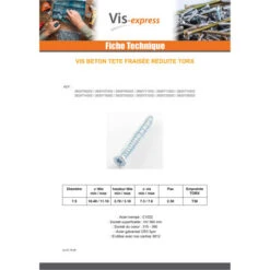 1 X Vis Béton Tête Fraisée TF Réduite 7.5X252 TORX T30 Acier Zingué -Vis-express Soldes vis beton tete fraisee tf reduite 75x252 torx t30 acier zingue 1