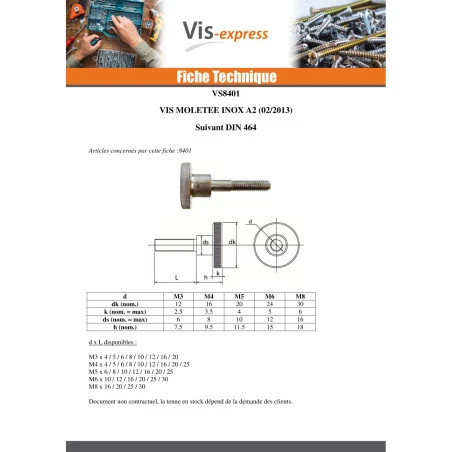 1 X Vis Moletée M6X12 Inox A1 6 1 X Vis Moletée M6X12 Inox A1 – Image 4